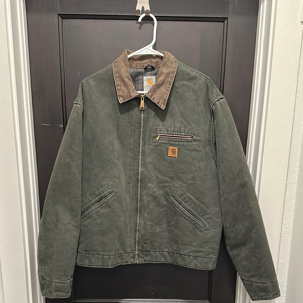 Carhartt Green Military Field Jacket with Brown Collar